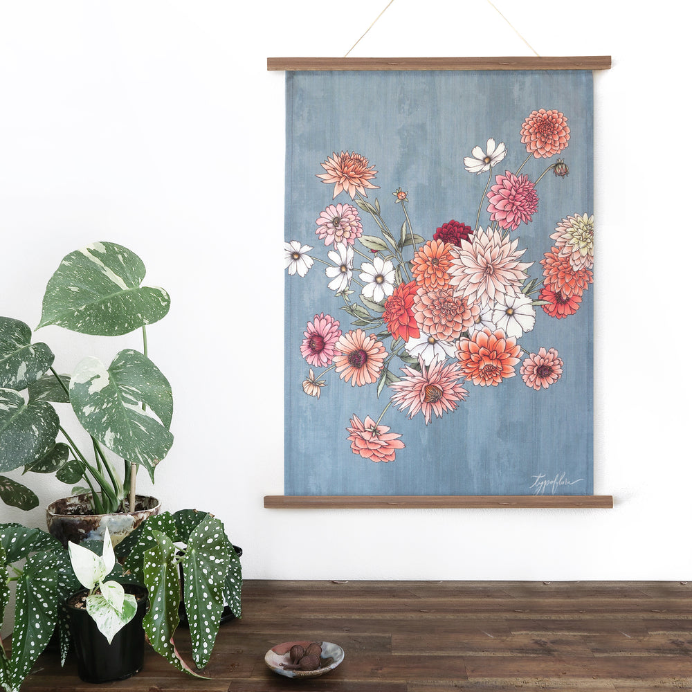 Typoflora Art Tea Towel Blue Dahlia