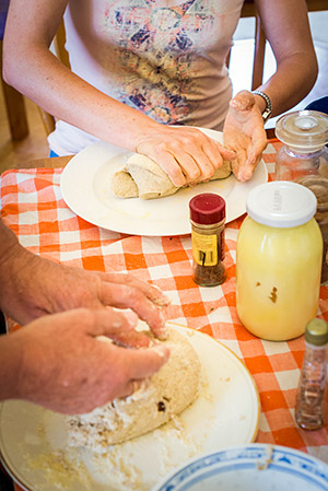 Kneeding dough to make bread