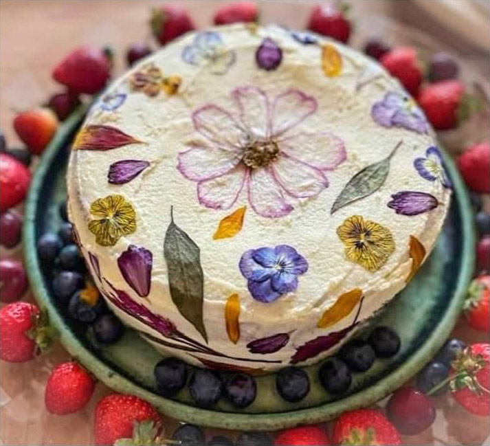 Homemade cake with edible flowers