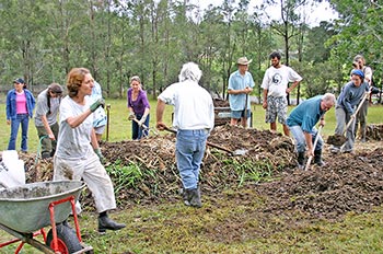 Compost making with Lise Racine and Dick Marriott.