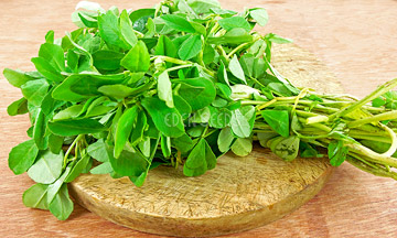 cut fenugreek on chopping board in kitchen